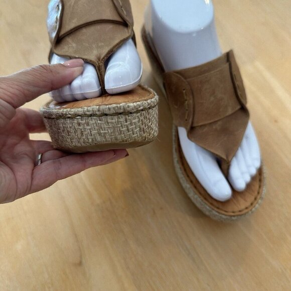Born Wedge Sandals Womens 8 Brown Tan Leather Comfort Espadrille Woven Platform - Picture 5 of 11